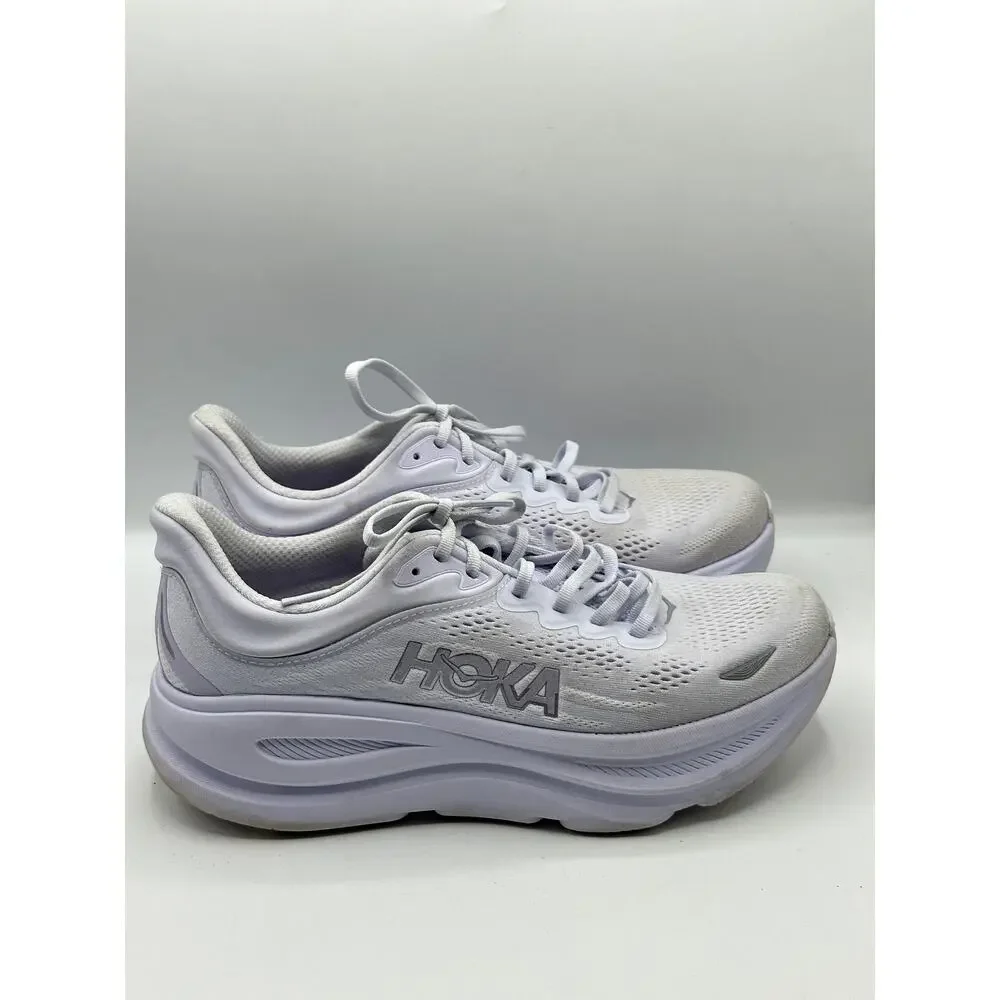HOKA Bondi 9 Running Sneakers White Silver Stardust Sz 10 $175